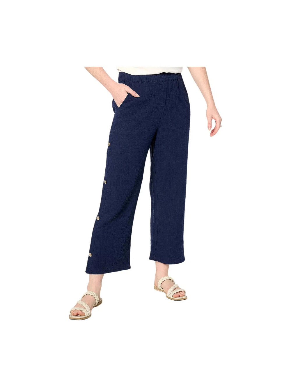 Denim & Co. Gauze Crop Pant Navy, sz X-small    #64A
